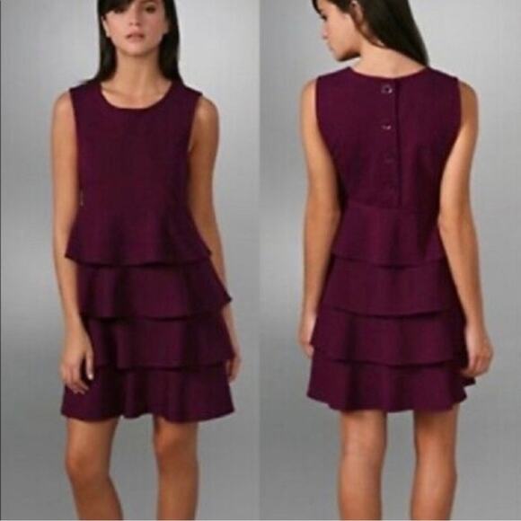 THEORY Cupid Prosema Selma Tiered Ruffle Skirt Button Back Tank Plum Dress Small - Picture 1 of 10